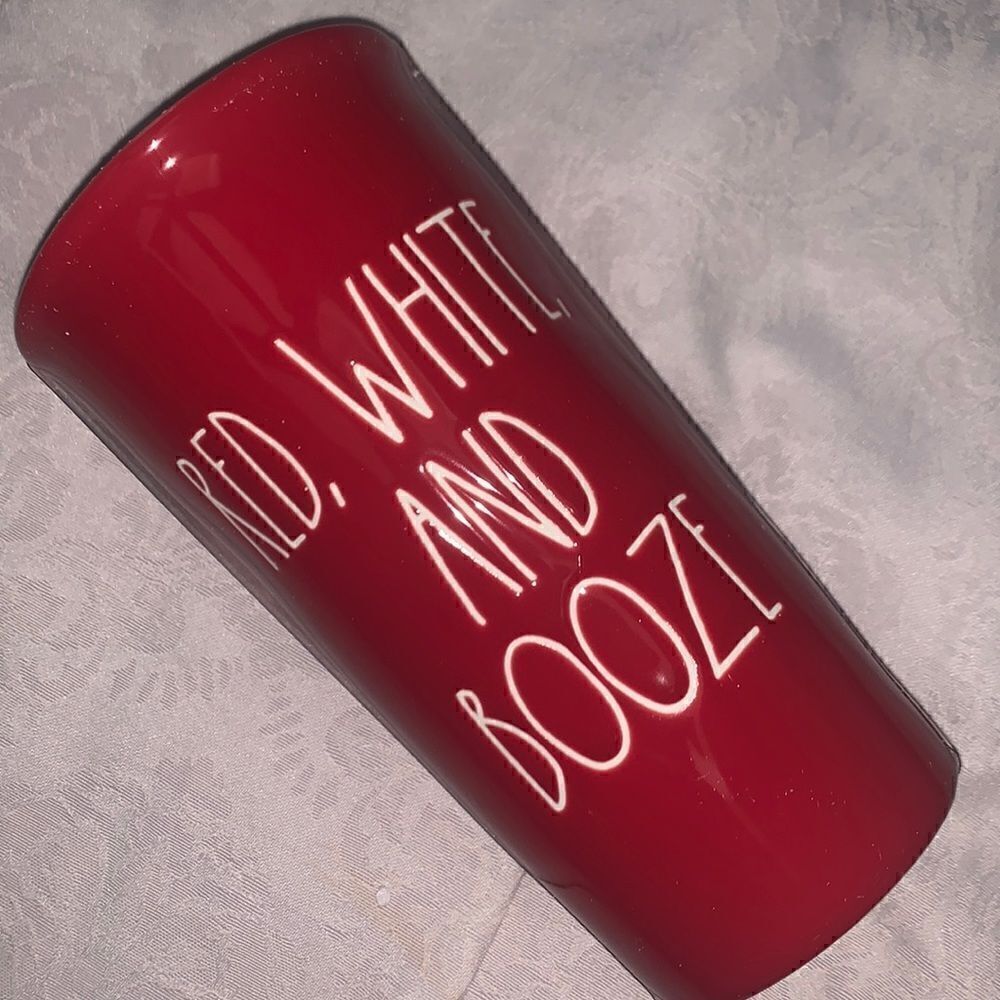 Rae Dunn Travel Mug Red White Booze